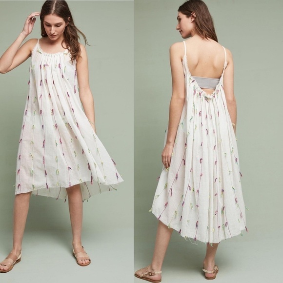 NWT Anthropologie De La Mer 1981 Tasseled Cover Up Midi White Dress - Picture 1 of 15